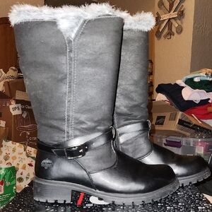 Totes North Black Winter Waterproof Boots with Gray Fur Trim Womens Sz  10